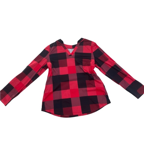 NWOT - Women’s Plaid V-Neck Long Sleeve Blouse – Size Large, Casual Work Top - Picture 14 of 15
